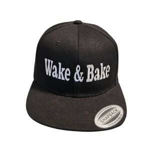 Wake and Bake Black Snapback Hat Embroidered Script Logo Premium Headwear